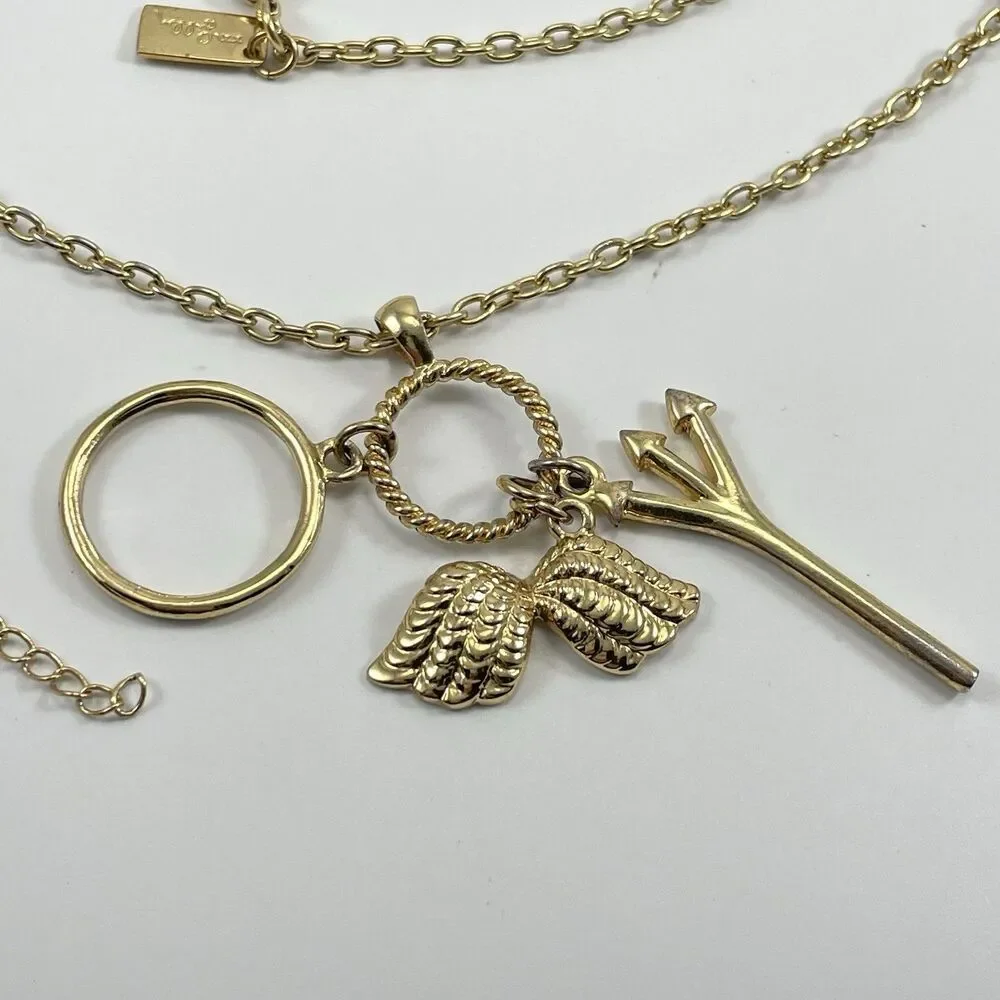 Lilly Pulitzer XX Lilly Necklace Long Gold Tone Chain Devil Angle Charm Boho